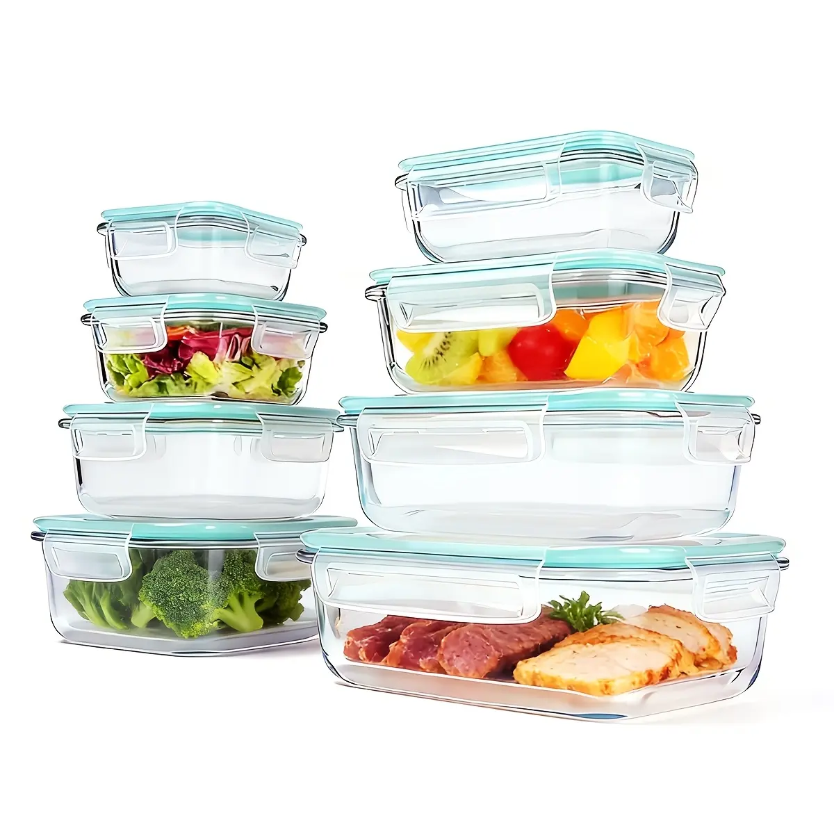 8pcs Airtight Glass Food Storage Containers, Outdoor Picnic, Lunch Boxes Microwave Oven, Perfect for Salads Fruits Vegetables And Sandwiches Lunch Boxes | Airtight Storage |Durable Glass | Food Storage Container (8 Lids And 8 Containers)