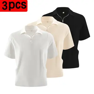 Men’s 3-Pack Half-Zip Polo Shirts — Breathable Ice Silk Knit Short Sleeve Tops for Summer, Textured Mesh Knit Fabric, Moisture-Wicking and Sweat-Resistant, Versatile for Business Casual and Commuting