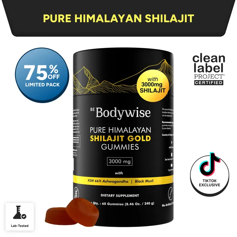 Be Bodywise by Root Labs Pure Himalayan Shilajit Gummies | New Year New Me Edition | 3000 mg with KSM-66 Ashwagandha, Gokshura, Saffron, Black Musli | Fulvic Acid & 85+ Trace Minerals | No Added Sugar | Natural Strength, Focus & Stamina Support 0
