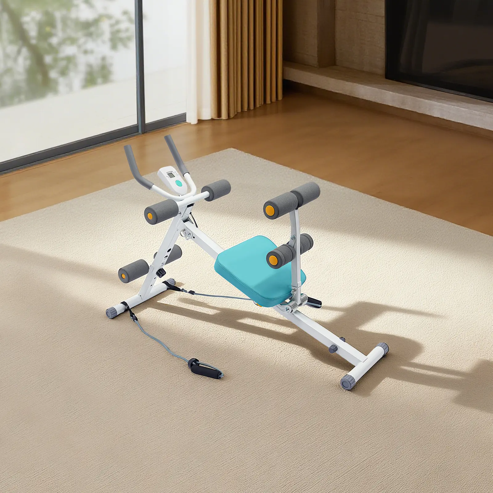 AB Machine with LCD Display, Adjustable Home Gym Exercise Equipment for Men Women Teens, 120kg Capacity Resistance Bands Included