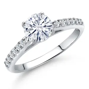 10K White Gold Round 6MM Gemstone Birthstone and Lab Grown Diamond Engagement Ring For Women | Wedding Anniversary Promise Ring For Women | Size 5,6,7,8,9