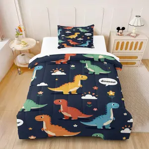 2/3pcs Cartoon Dinosaur Quilt Set, Soft and Cuddly Design, Plush and Warm, Suitable for Teen Bedrooms, Gift and Daily Use, Includes Fillers