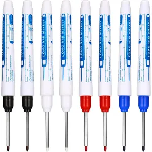 8 Count Drill Marker Pen Long Nib Markers 30mm Reach Fine Point Tip Colorful Ink Carpenter Marking Tool for Construction Bathroom Woodworking