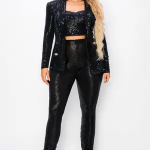 Polyster Sequin Croptop Blazer Set - All Seasons