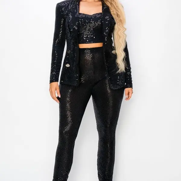 Polyster Sequin Croptop Blazer Set - All Seasons Polyster Sequin Croptop Blazer Set - All Seasons