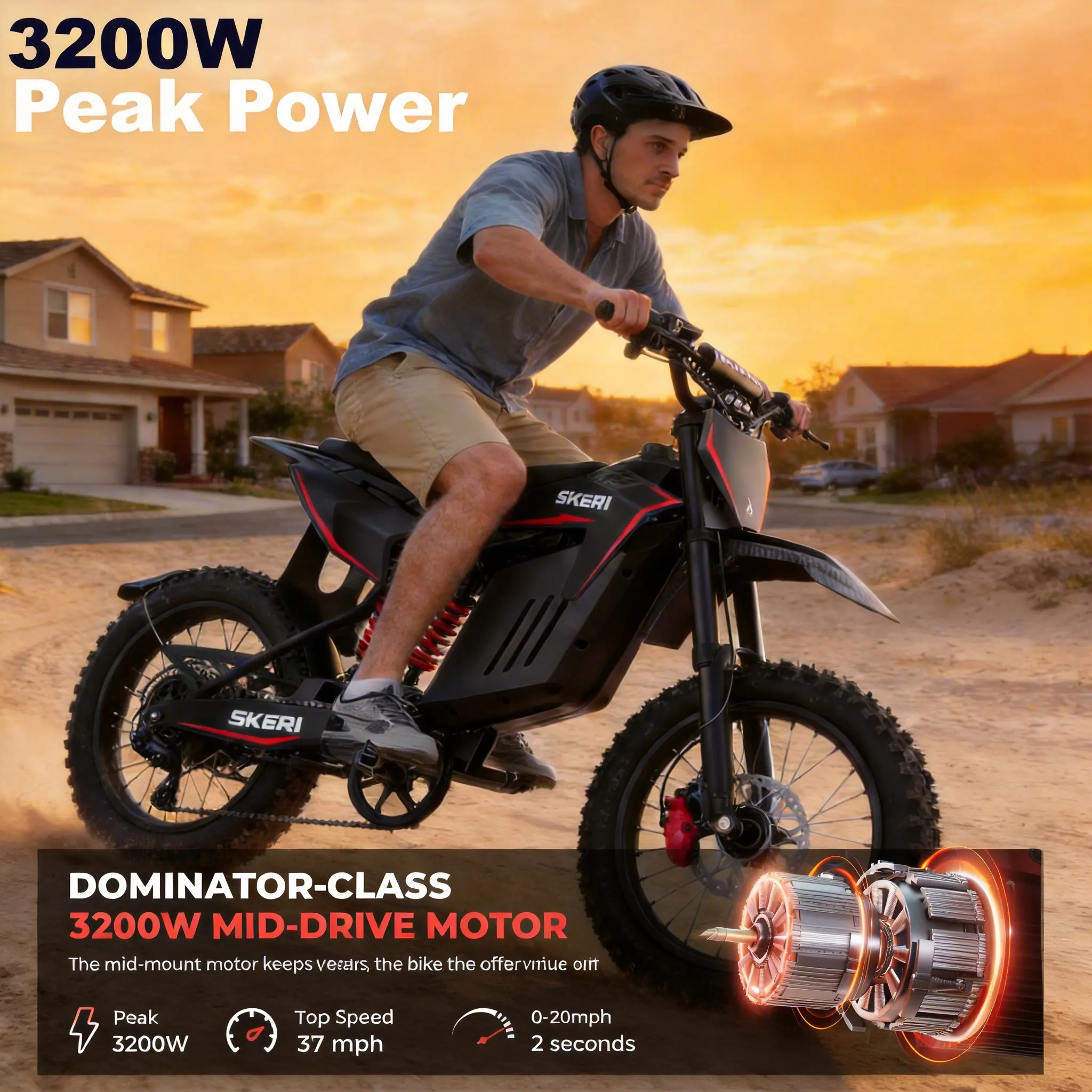 Skeri Electric Bike, Dirt Bike for Adults & Teens, 14"/12" Fat Tire Off-Road EBike, 48V 21Ah Battery, Hydraulic Disc Brakes, Dual Suspension, IPX5 Waterproof, Ideal for Ages 13+
