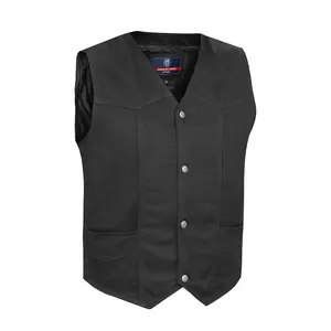 DANIEL SMART Men's Denim Motorcycle Vest - Summer Fitted, Sleeveless V-Neck, Simple Classic Plain Sides, 4 Snaps, Conceal Carry Pockets - Menswear
