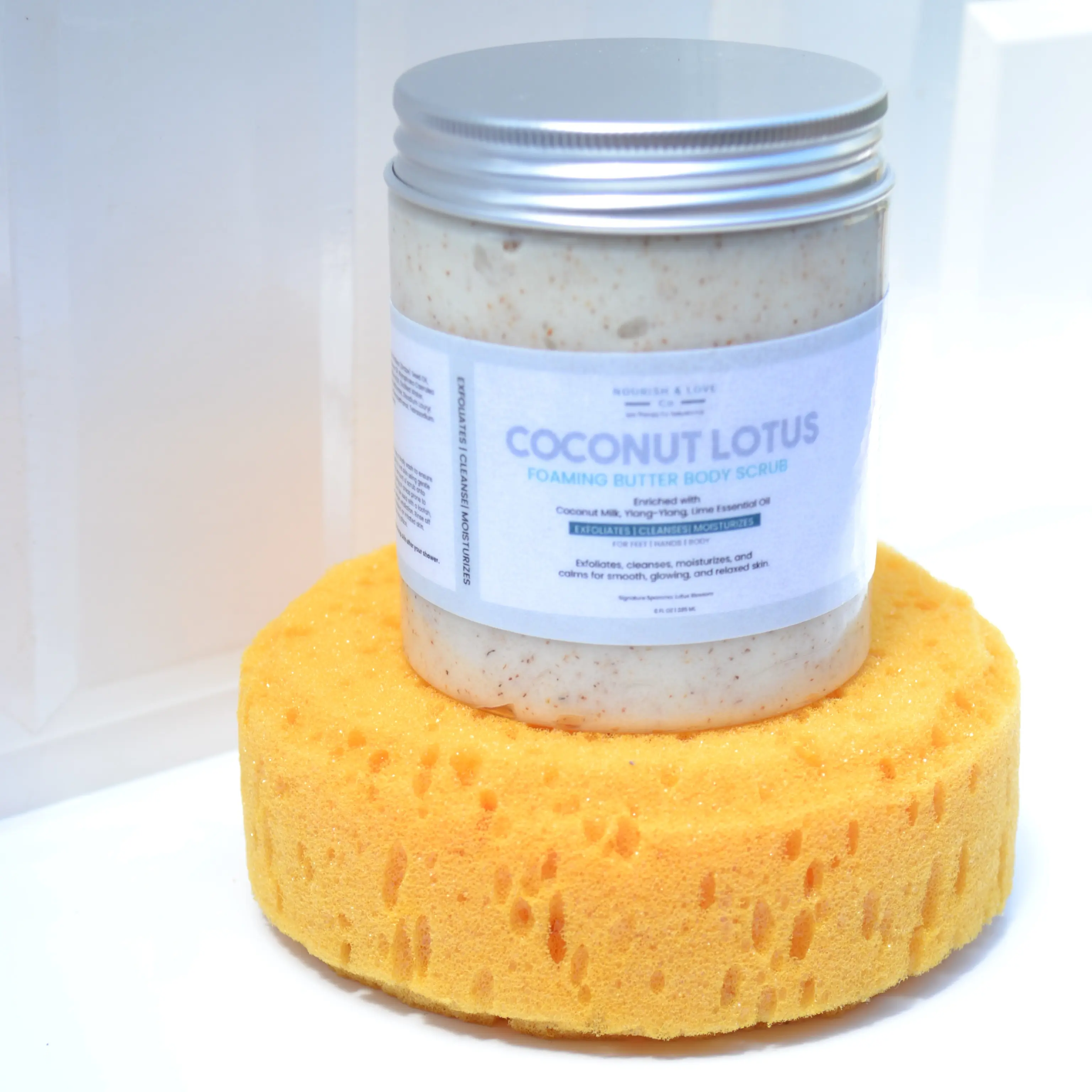 Nourish and Love Coconut Lotus Foaming Butter Body Exfoliating Scrub For Dry, Dull Skin