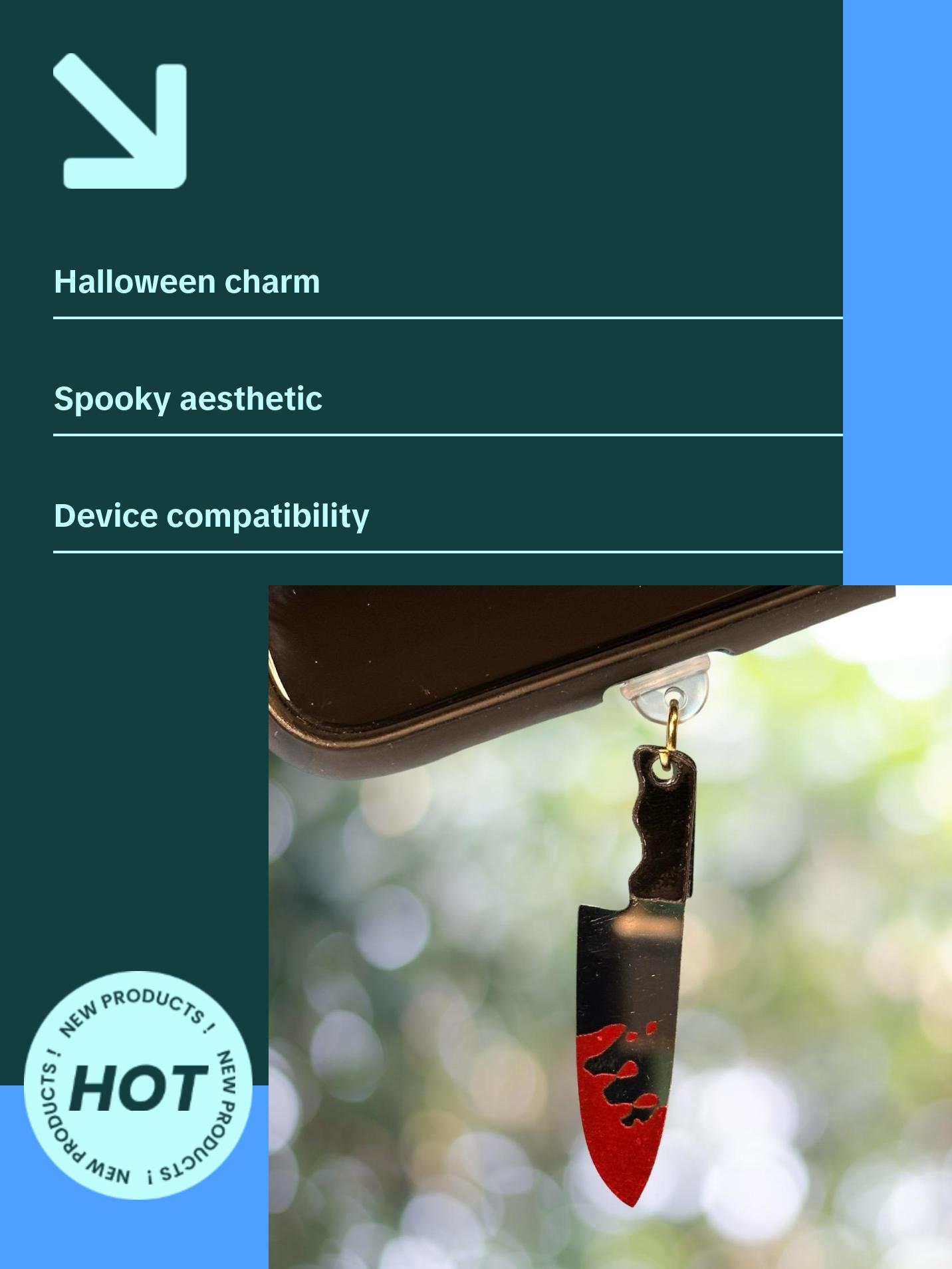 Halloween Bloody Knife Charms for Kindle and Phone Phone Dust Plug Accessories Smartphone cell kindle charm--=%2=- bookish=%2=----=%2=- gift=%2=-- bookish gift decorative accessory