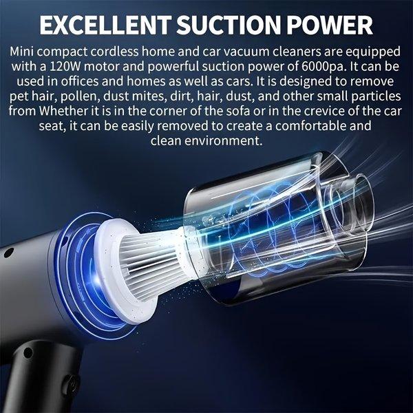 One Handheld Vacuum Cleaner - Portable with Blowing And Suction Features, Side Brushes, Anti-Tangle Hair Design, Low Noise at 40Db, 4.5Kpa Suction Power, Suitable for Cleaning Cars, Keyboards, Laptops, And Office Dust, Includes a Crevice Tool