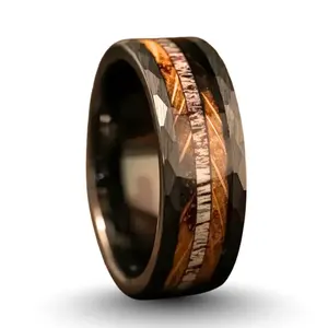 Classic Men’s Wood & Reindeer Antler Ring – Handmade Wedding Band, Unique Engagement Gift for Him