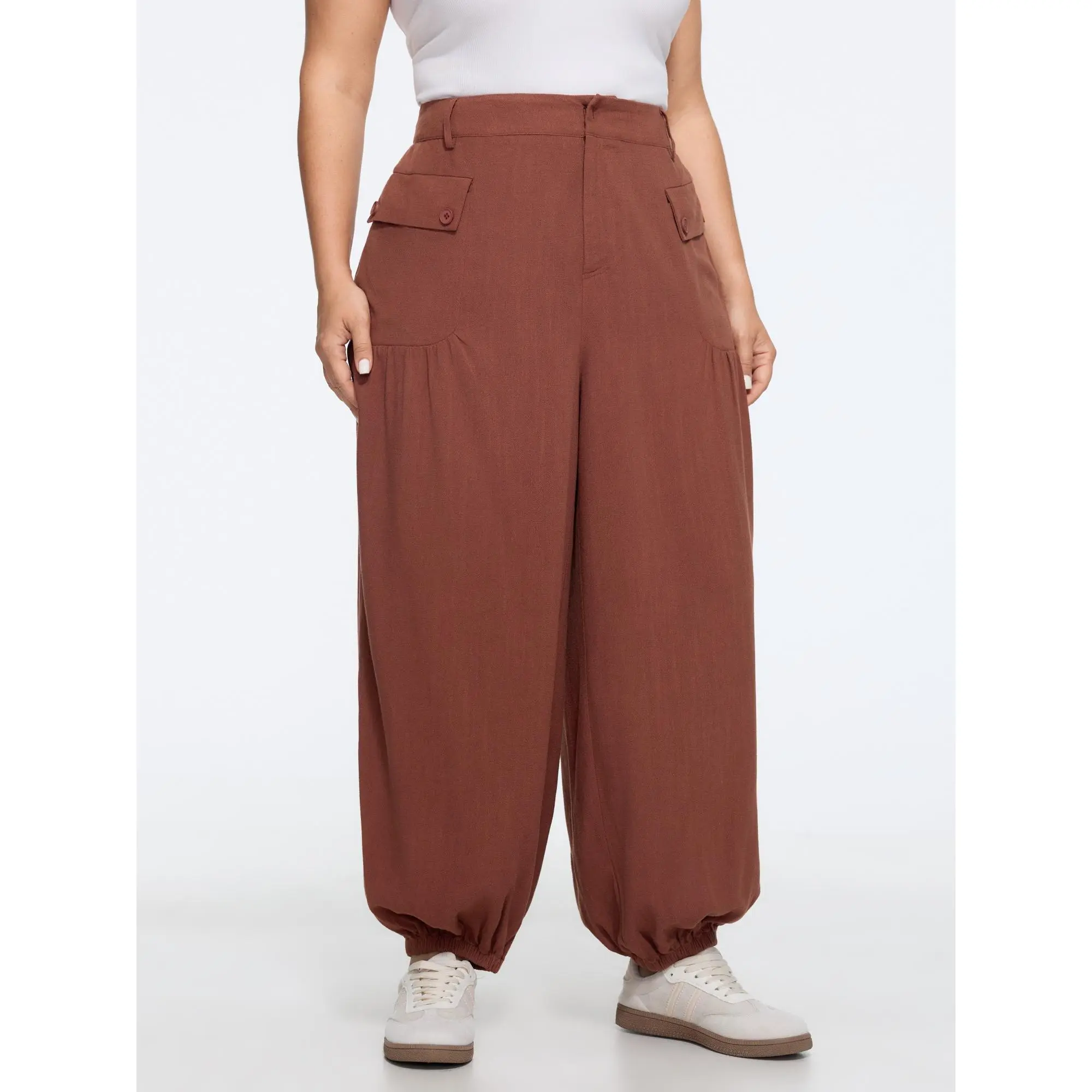 BLOOMCHIC Plus Size High Waist Flap Pocket Ruched Jogger Pants[M-6X] 2026 Summerfinds
