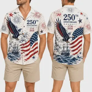 250th Anniversary of America Patriotic Hawaiian Shirt Men Four Way Stretch Breathable Tropical  Shirt USA Independence Day Festive Outfit Gift for Him