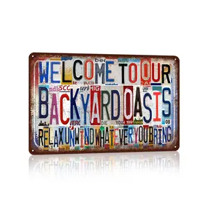 TREEPERI Vintage Welcome To Our Backyard Wall Decor Metal Sign Tin Signs - Oasis Relax Unwind Whatever You Bring