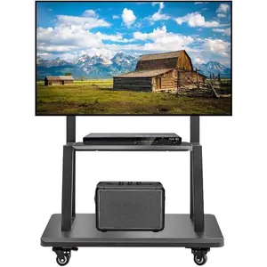 Hellsehen Mobile TV Stand,Rolling TVs Cart on Wheels Height Adjustable Heavy-Duty Floor Stand Base for 32-75 Inch LCD LED OLED Flat Panel Screens Smartboard Movable Holds up to 220lbs with Shelf
