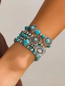 Boho Style Turquoise Decorated Cuff Bangle, Fashionable Jewelry for Women & Men, Trendy All-match & Exquisite Jewelry for Birthday Gift, Cuff Bangles Bracelets