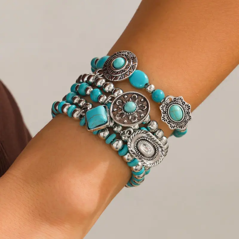 Boho Style Turquoise Decorated Cuff Bangle, High Quality Bracelet, Fashionable Jewelry for Women & Men, Trendy All-match & Exquisite Jewelry for Birthday Gift