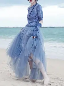 Women's Solid Color Tulle Skirt, Elegant Fashion Casual Skirt for Daily Outdoor Wear, Ladies Bottoms for All Seasons