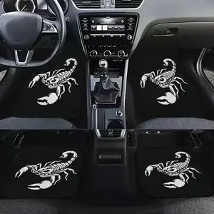 Four-piece car floor mat, Truck floor mats, suitable for all-weather, suitable for trucks, cars and SUVs. Scorpio Scorpion pattern black and white design, autumn driving accessories, interior accessories