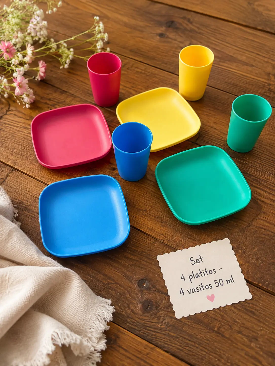 8-Piece Dish Set for Kids, 4 Plates and 4 Cups, 50 mL