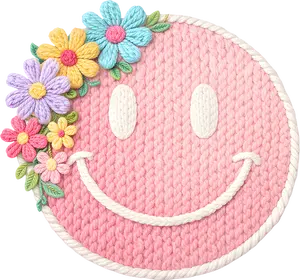 DTF Transfer – ER Yarn Flower Smiley Face Multi Sizes