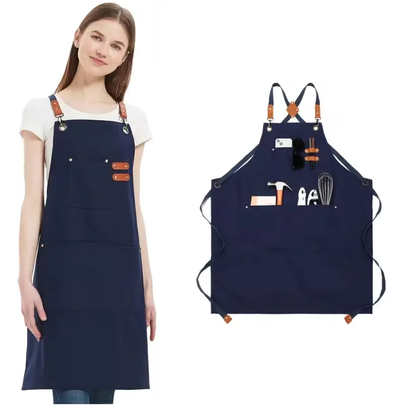 1pc Apron, Professional Bib Apron for Women And Men, Cross Back Apron with 3 Pockets for Kitchen Cooking Baking Artist Painting, Adjustable Canvas Bib Apron for Shop, Garden, Restaurant, Cafe