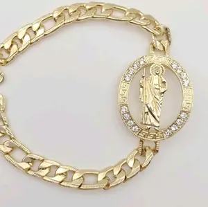 bracelets with saint jude gold-plated figaro link style price for each