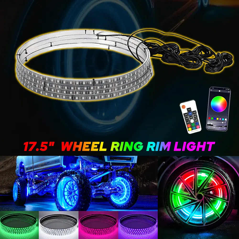 4x 17.5" RGB Color-Changing Bluetooth APP LED Wheel Lights, Automotive LED Lights for Cars and Trucks, Led Lights Car