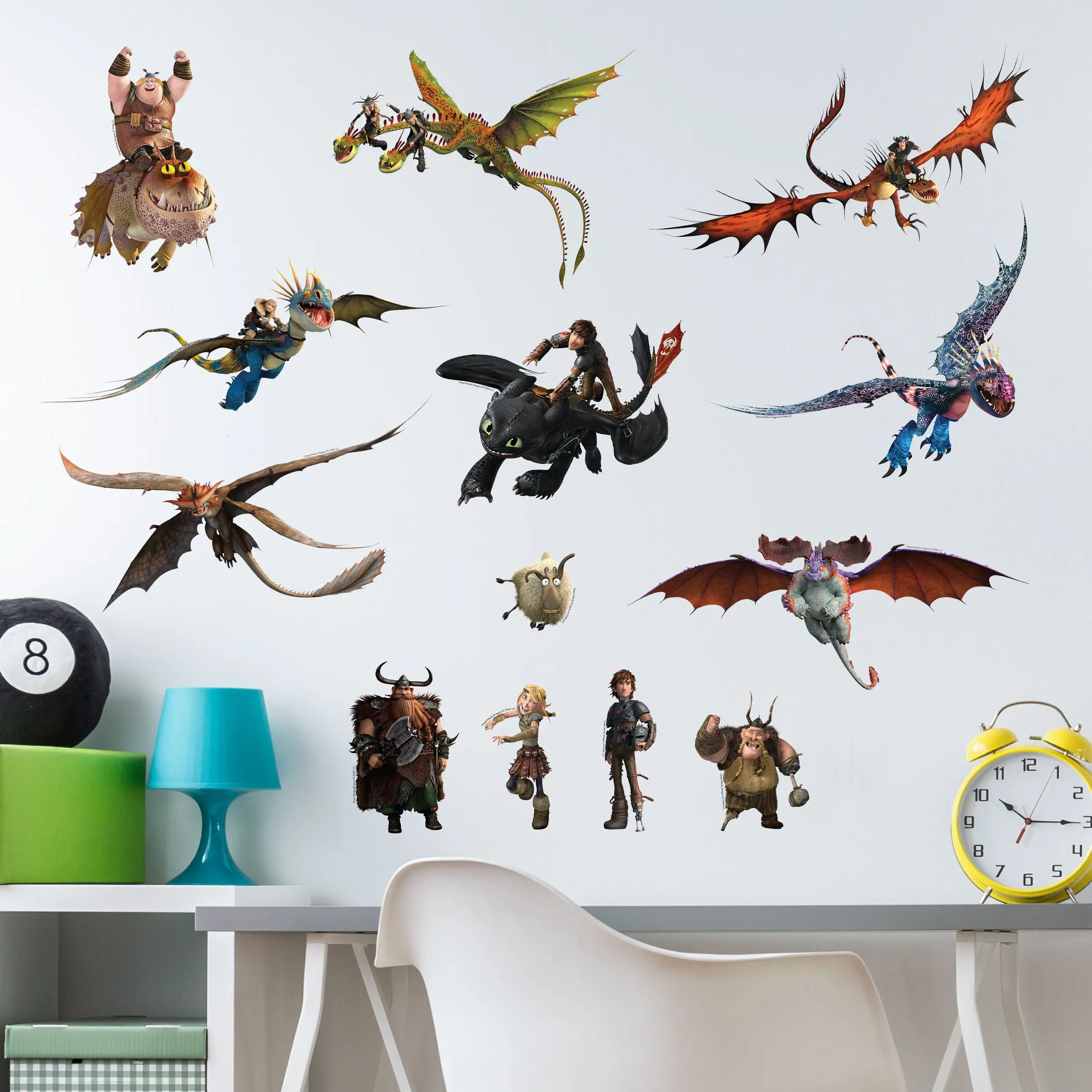 How to Train Your Dragon Wall Decals - 13-Piece Set with Hiccup Toothless Astrid Stormfly Fishlegs Meatlug Snotlout Hookfang Ruffnut Tuffnut Barf Belch - Long-Lasting Repositionable Vinyl Decals for Bedrooms Playrooms