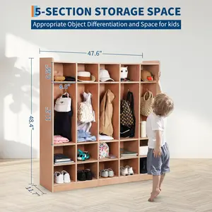 Garvee Mobile Cubby Storage Cabinet 14/20 Compartments & 5-Section Coat Locker with Hooks Anti-Tip Anchors, 4 Casters, Storage Boxes Office & Training Room Organizer For Daycare, Home, Kindergarten