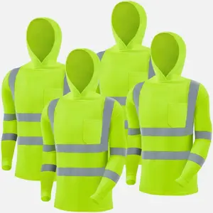 2 or 4 pack Hiv long sleeve Safety shirt hooded with reflective tape dry fit material, available 3 color Lime, orange and black
