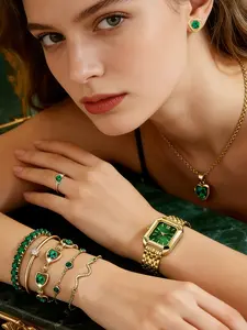 Fashion Rectangle Face Quartz Watch Set, Stainless Steel Band, Perfect Gift for Women, Daily Wear Accessories