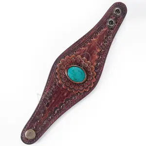 American Darling Bracelet Hand Tooled Carved Genuine Leather Women | Handmade Western Rustic