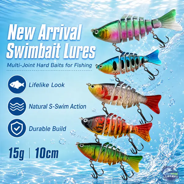 Easy Catch 5-Pack Jointed Swimbait Fishing Lures with Treble Hooks, Realistic Shape, Segmented Body, Wiggling Vibrating Rattling Action, Heavy-Duty Dyneema Fiber Hard Baits for Bass, Pike