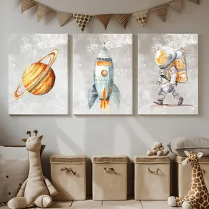 Nursery Decor Space, Orange Astronaut Nursery, Pink Astronaut Nursery, Baby Girl Nursery, Baby Boy Nursery, Astronaut Canvas, Space Boy Nursery Art