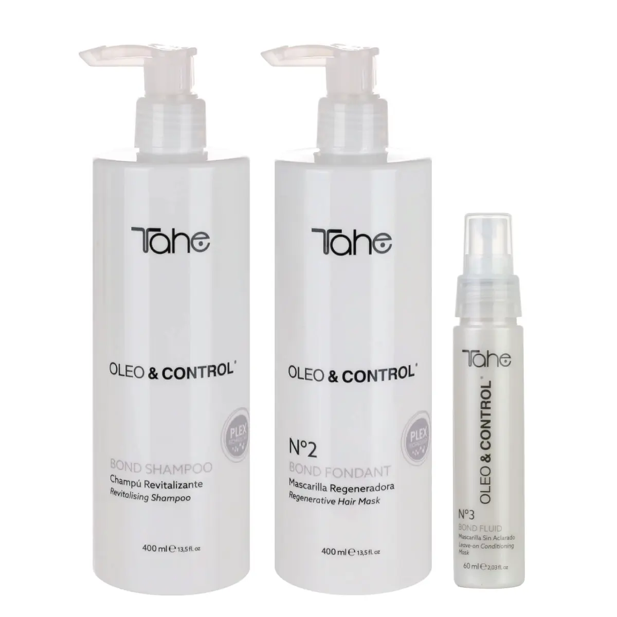 Tahe Oleo & Control Kit - Shampoo 400ml + Mask 400ml + Leave On 60ml - Bond Shampoo with Plex Technology, Daily Use, Instant Effect