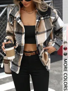 Women's Long Sleeve Plaid Minimalist Fitted Jacket, Casual Daily Wear Outerwear, Stylish Ladies' Clothing for Everyday Use