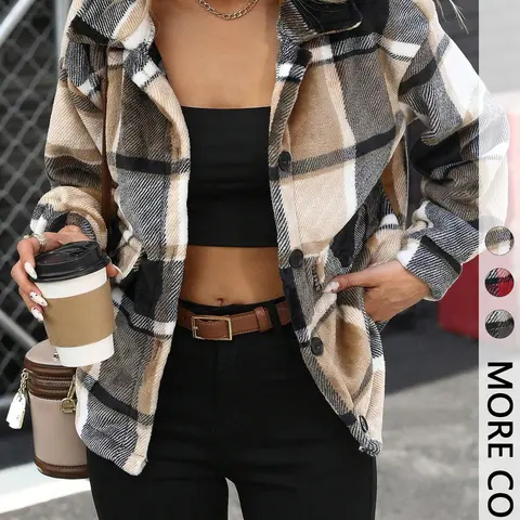 Women's Long Sleeve Plaid Minimalist Fitted Jacket, Casual Woven Jacket, Casual Daily Wear Outerwear Tops, Stylish Ladies' Clothing for Everyday Use Coats, Breathable Lightweight, Fashion Casual Outerwear