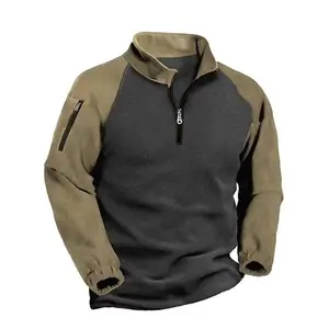 Men's Warm Two Tone Half Zip Fleece Pullover Soft Outdoor Hiking Tactical Style Fall Winter Casual Daily Wear