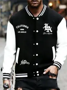 Men's Casual Baseball Jacket, Los Angeles Style La Series, Colorblock School Team Windbreaker, Polyester Fiber, All Seasons Wear