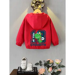 Girls' Hooded Zip-Up Jacket with Full of Spunkth Logo Print - Red Casual Outdoor Coat, Long Sleeve, Regular Fit, Polyester Lining,/Fall Fashion, Casual Outerwear, |       casual Style Jacket |       zippered Jacket