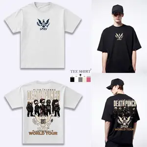 Five Finger Death Punch 20th Anniversary World Tour Vintage Tee, Heavy Metal Graphic Tee, Rock Band Streetwear T-Shirt, Oversized Heavyweight Cotton Double Sided Unisex Concert Merch Tee