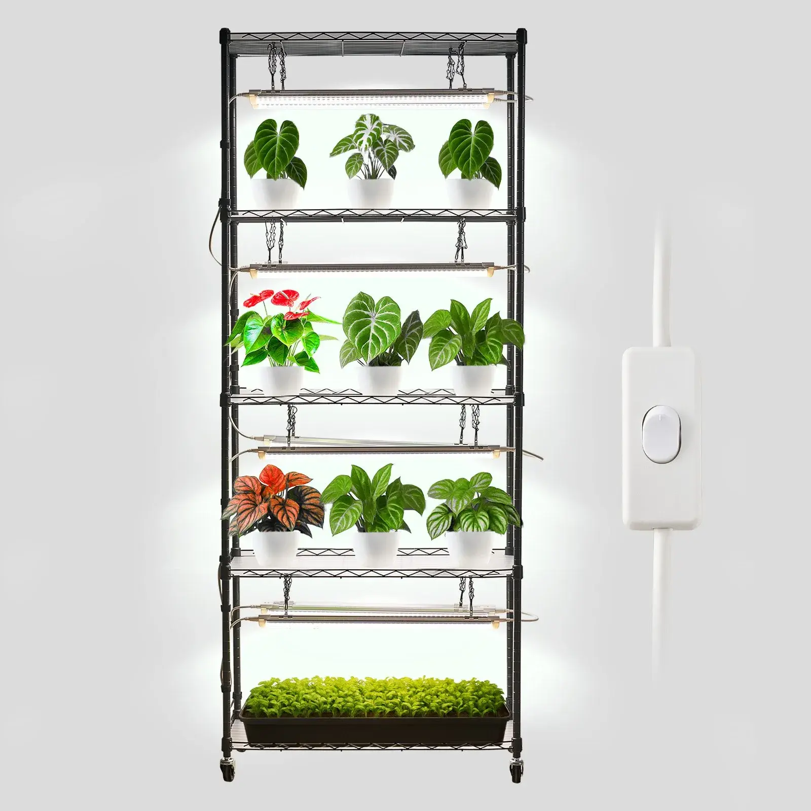 【Summerfinds】VEVOR DIY Plant Shelf with Grow Lights,71 in Tall Indoor Plant Stand with Wheels192W 5000K Full Spectrum Grow LightsHeavy Duty Metal Plants Display RackFlower Pot Holder for Seed Starting