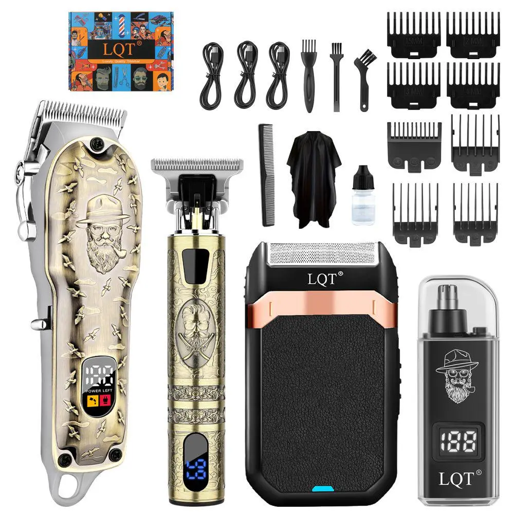 LQT Luxury Barber Clippers Kit for Men – Professional Hair Trimmer Set with Sharp T-Blade, Beard Trimmer, Foil Shaver & Accessories | Perfect Grooming Tool