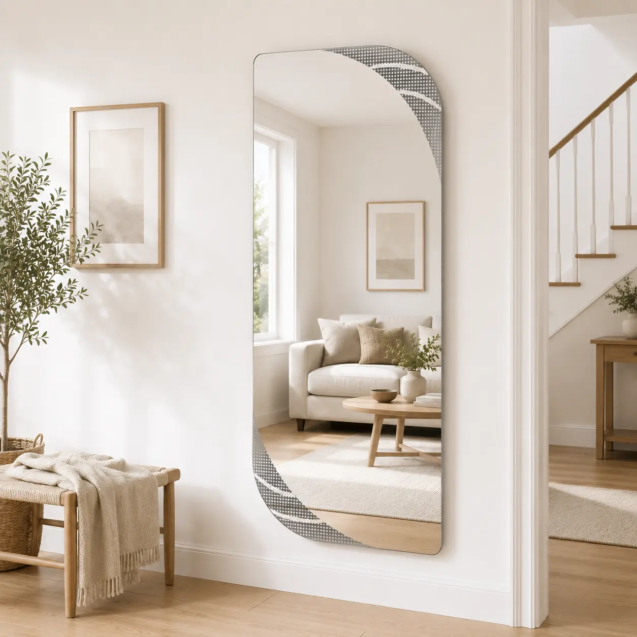 65" x 25" Irregular Arch LED Full Length Wall Mirror, Tempered Glass Lighted Dressing Mirror with 3 Color Lighting, Dimmable Touch Control for Bedroom Closet Entryway