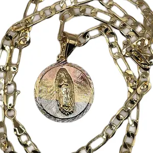 Virgin of Guadalupe Chain and Pendant Tricolor or Regular Gold Color