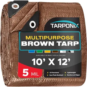 Brown Poly Tarp 10' x 12' – Lightweight 5 Mil Waterproof Cover – Durable, Weatherproof, Multipurpose Protection for Camping, Roofing, Construction