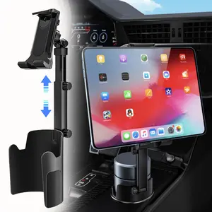 2 in 1 Phone Tablet Mount Stand with Bottles Drinks Cup Holder for Car SUV Truck Pickup, with Telescopic Rod, 360° Rotation Car Water Bottle Coffee Mount, Universal for iPhone Samsung Galaxy, for iPad Pro 11 / 10.5 / 9.7 iPad Mini 4/3/2/1 iPad Air 5/4/3/2