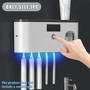 Smart Toothbrush Holder with USB Charging and UV Sterilization, Wall-Mounted Toothbrush and Cup Storage Box Organizer, UV Toothbrush Disinfector