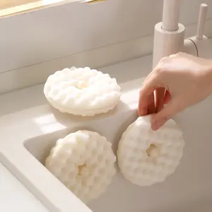 3-Pack Household Dishwashing Suction Cup Sponge for Kitchen Housework Cleaning Double-sided Scouring Pad Three-dimensional Honeycomb Dishwashing Brush.